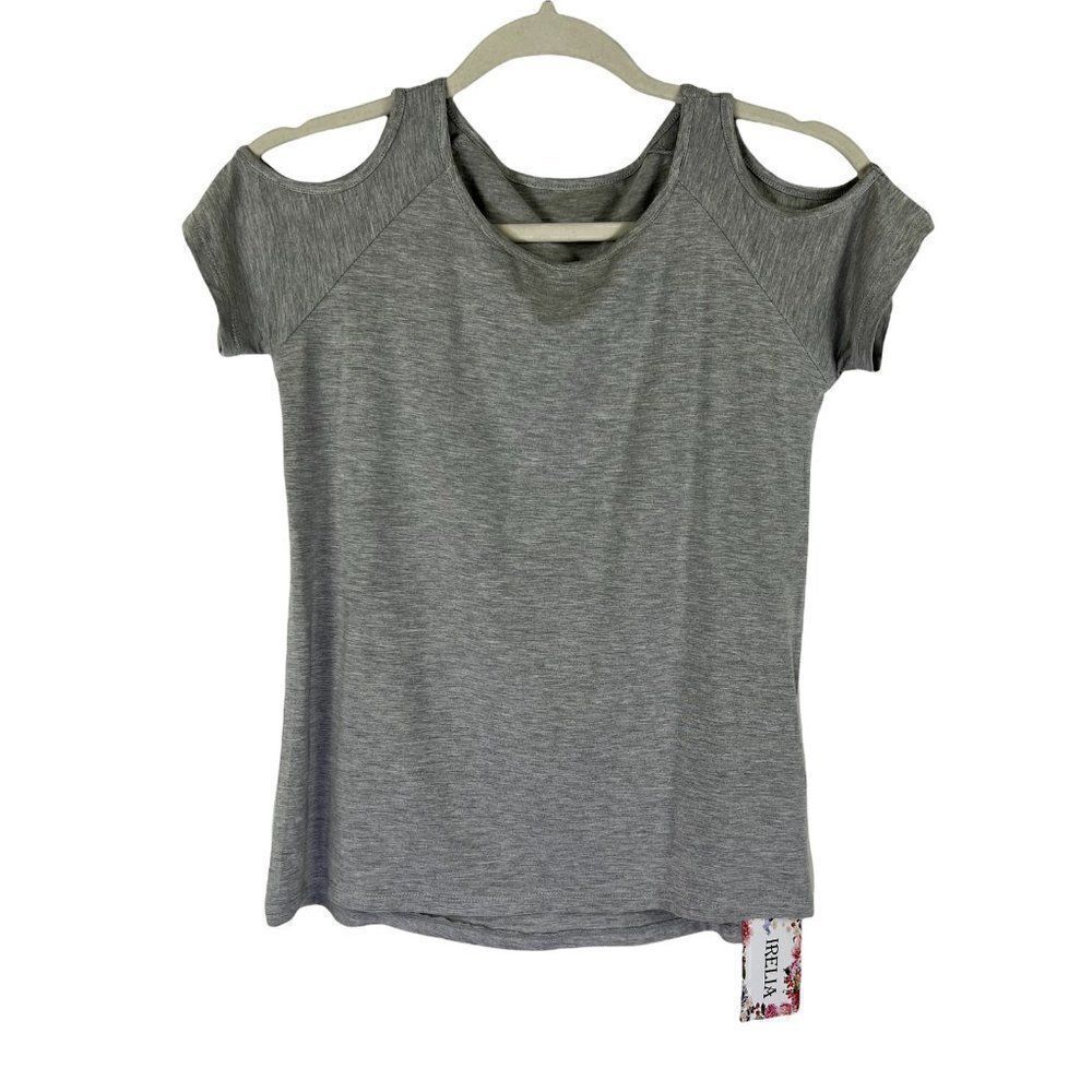 Irelia Modal Top Small Gray Womens Cold Shoulder Short Sleeve Stretch New